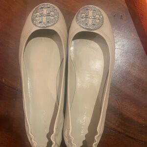 Tory Burch Beige Flats with Silver Emblem